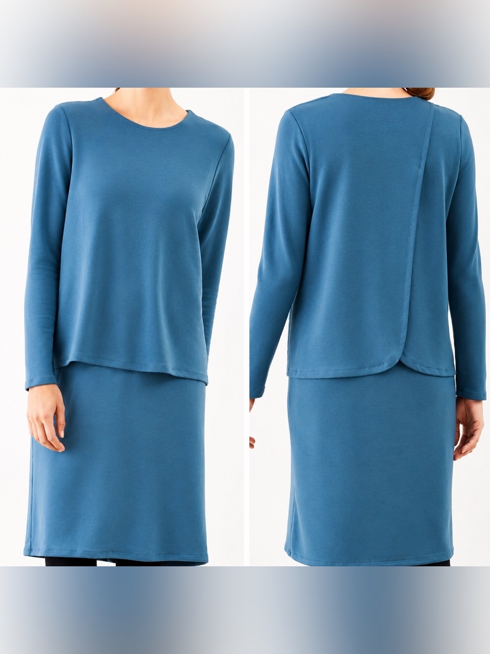 J. Jill Pure Jill Luxe Tencel Blue Layered Tunic Dress M Lagenlook Minimalist - Picture 2 of 9